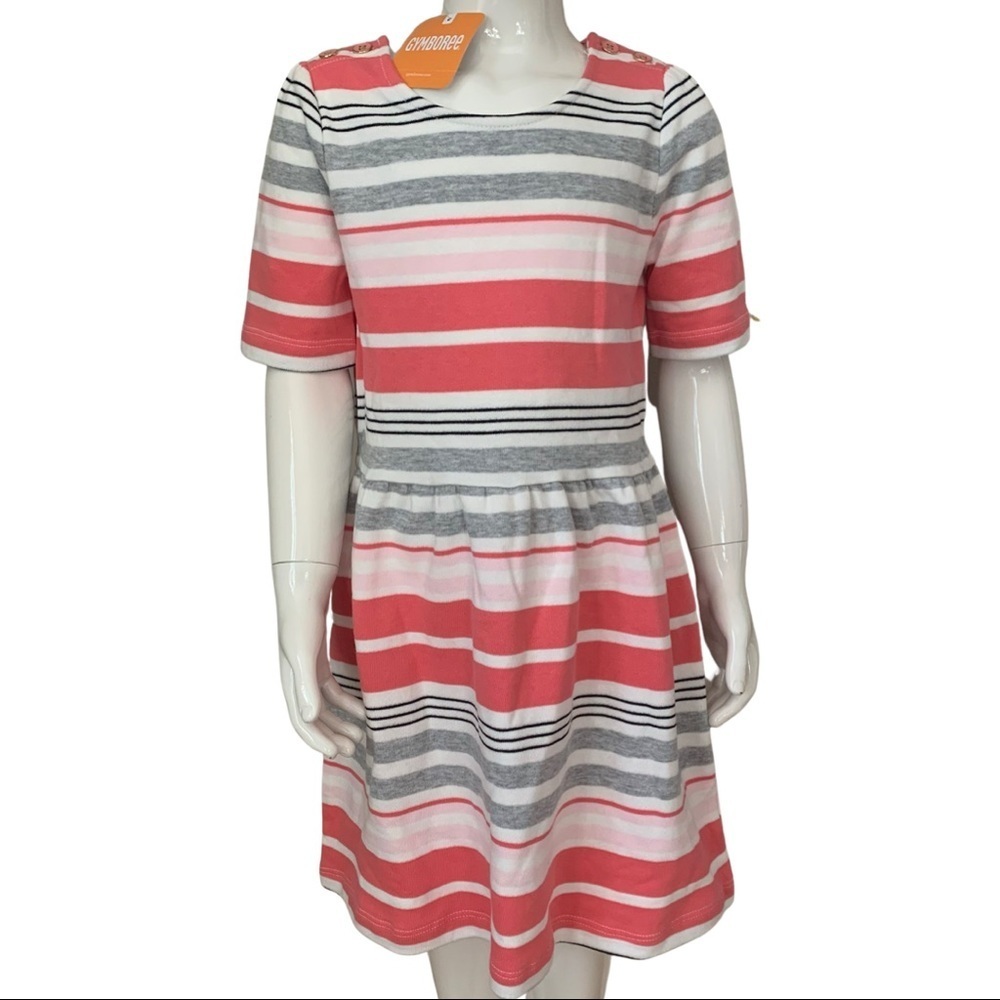NWT GYMBOREE “Kitty In Pink” Cotton Knit Striped Dress Short Sleeves Casual Sz 6